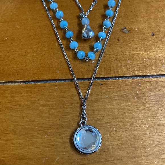 Stacked beaded necklace. Crystal and silver colored pendantnt. 29”. NWT - Picture 4 of 4